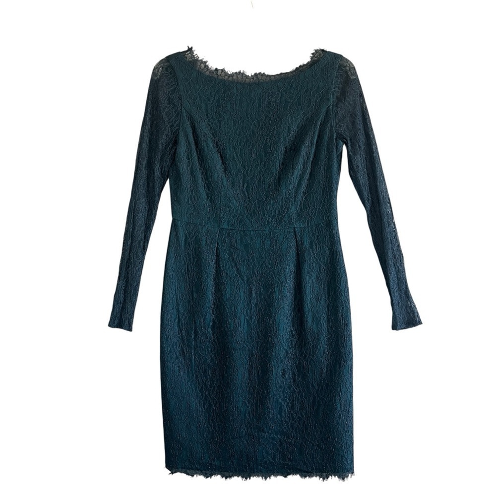 SHOSHANNA Floral Lace Overlay Long Sleeve Mini Sheath Dress Teal Size 4 - Picture 2 of 12